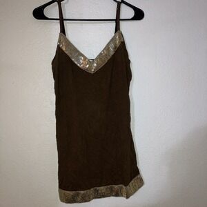 Y2K BROWN AND GOLD SEQUIN CAMI TOP ONE STEP UP LARGE GLAM FAIRY BOHO COQUETTE